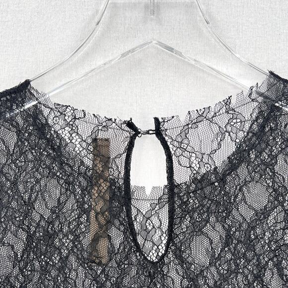 ENZA COSTA Lace Long Sleeve Top Womens Small Black Crew Long Sleeve Sheer NEW - Picture 9 of 14